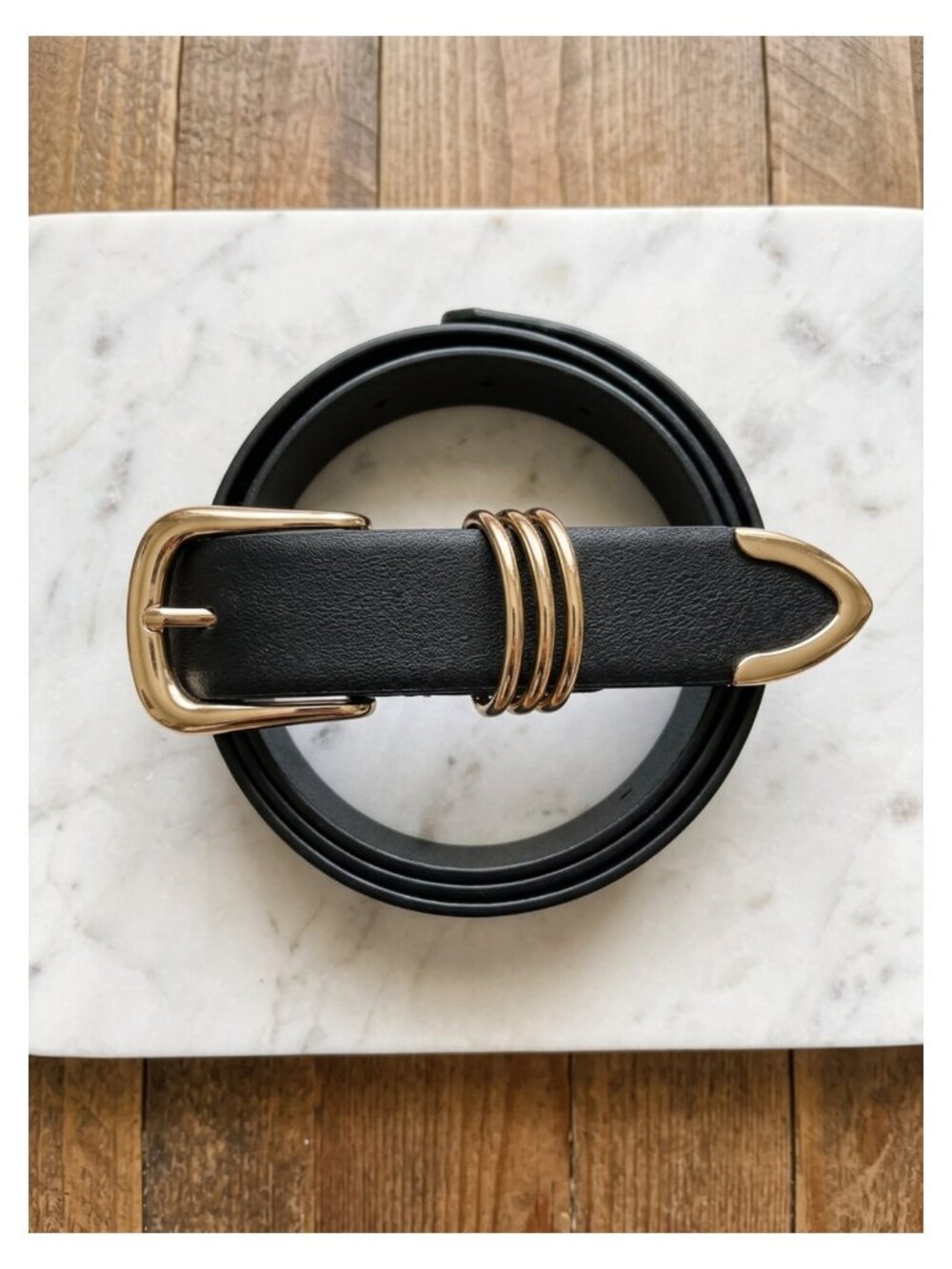 Women's Faux Leather Belt with Gold Buckle Metal Rings Adjustable Waist Belt
